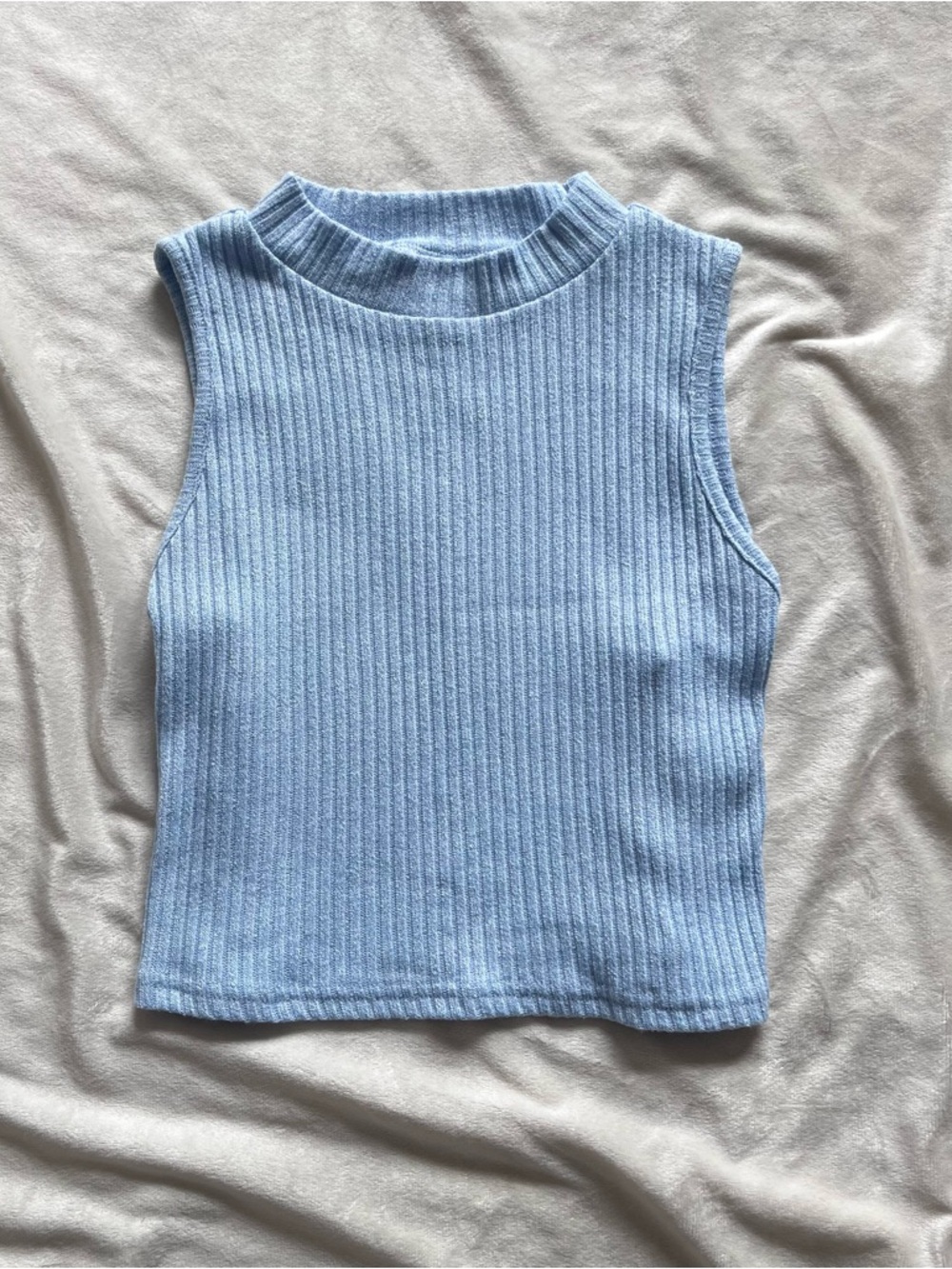 SHEIN Light Blue Ribbed Knit Sleeveless Top